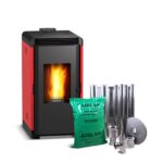 Estufa a pellet Hera+ Rojo + kit de Instalación